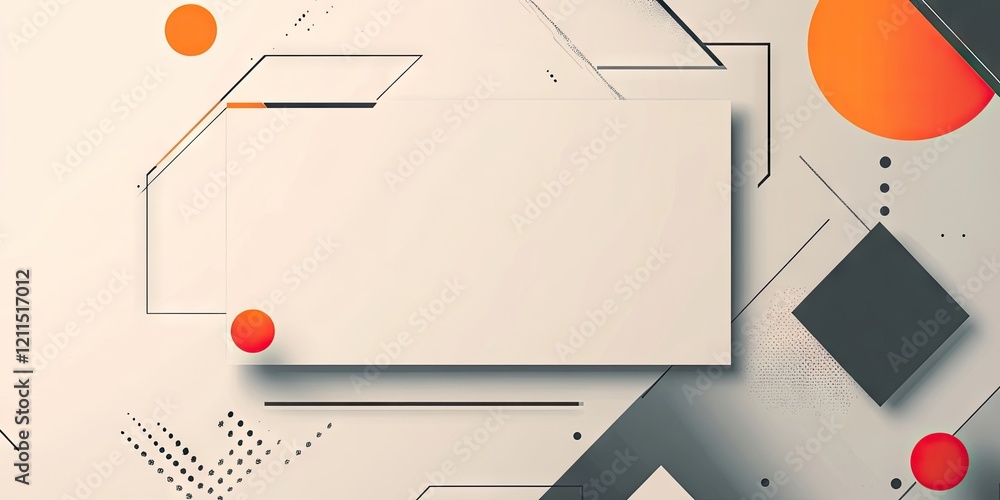 Poster minimalistic abstract geometric composition featuring a blank rectangular space in the center with o
