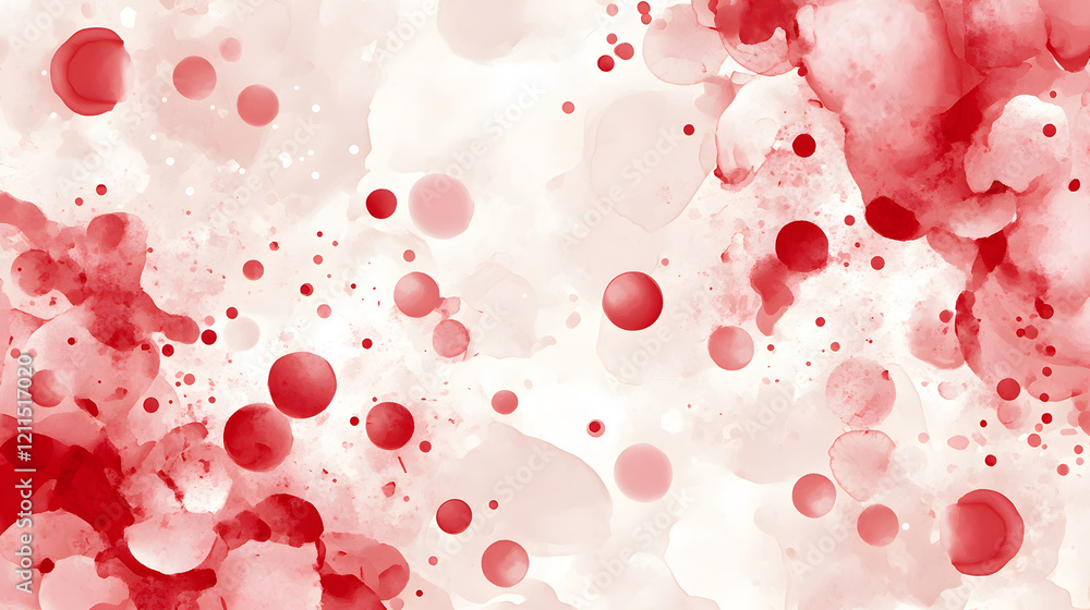 Poster a soft, abstract background featuring red and pink watercolor splashes and bubbles, creating a vibra