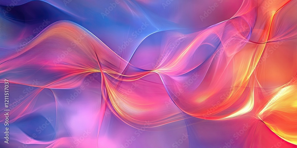Poster abstract fluid waves of purple pink and orange with smooth gradients flowing diagonally across the i