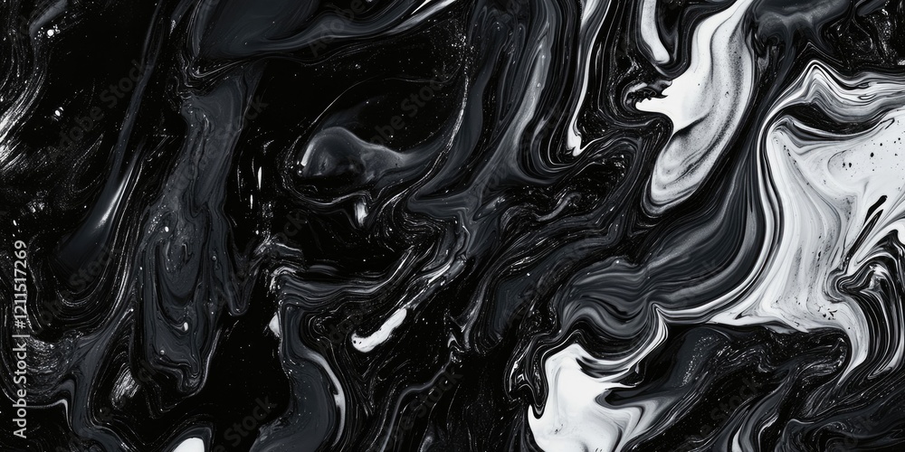 Poster abstract black and white swirling texture with organic shapes and glossy finish creating a dynamic p