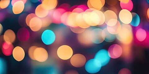 Fototapeta premium Vibrant abstract bokeh background with blurred circular lights in blue orange and pink hues creating a colorful soft focus effect.