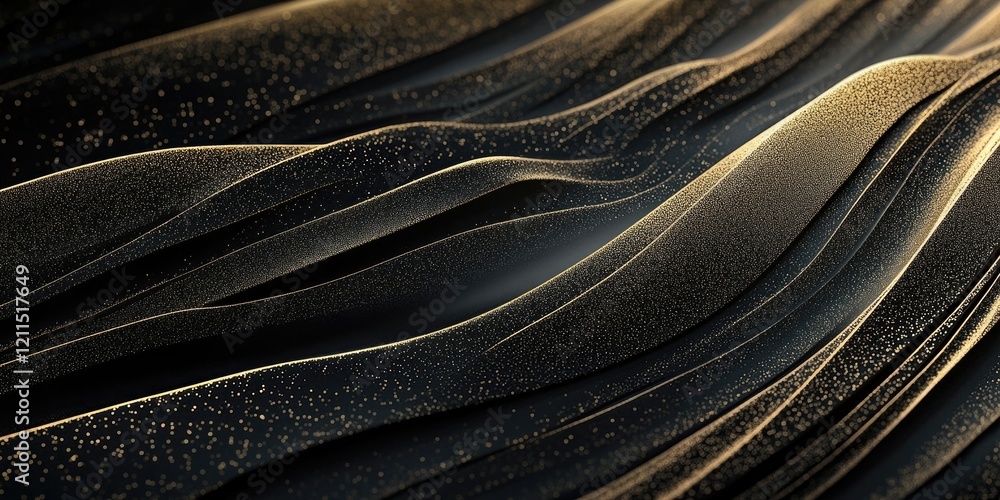 Poster textured abstract background with flowing golden lines on a dark surface showcasing depth and elegan