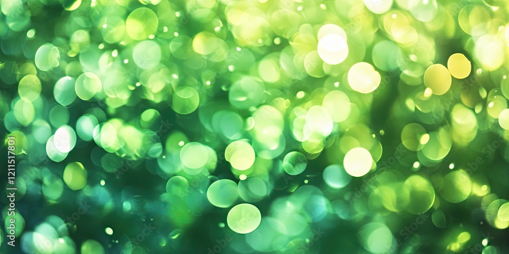 Poster bright green and yellow bokeh with soft circular lights scattered throughout for a vibrant summer th