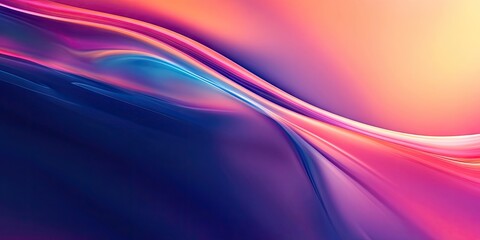 Naklejka premium Vibrant gradient waves in soft pink, orange, and blue tones flowing diagonally across a smooth backdrop creating a serene digital atmosphere