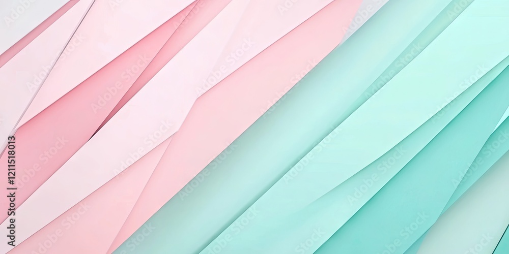 Poster pastel geometric background with layers of mint green and soft pink in diagonal arrangement providin