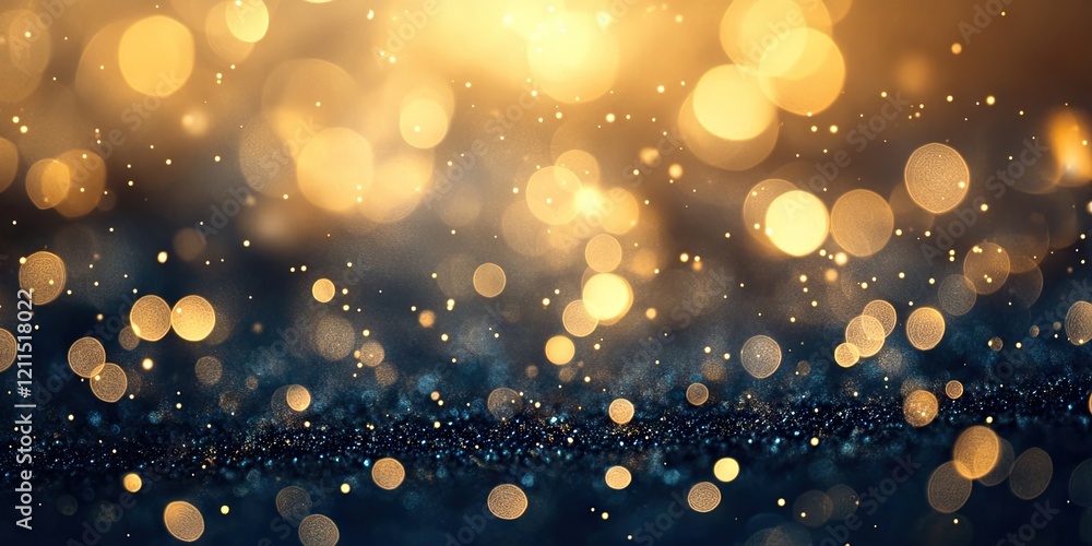 Poster golden bokeh lights create a shimmering abstract background with soft focus blue tones sprinkled wit