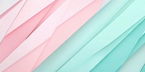 Obraz premium Pastel geometric background with layers of mint green and soft pink in diagonal arrangement providing ample copy space for creative projects