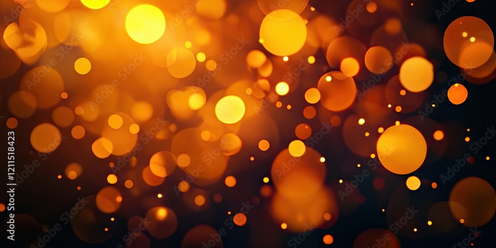 Poster colorful bokeh lights in warm orange tones against a dark background with blurred circles creating a