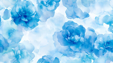 Fototapeta premium Blue watercolor flowers seamless pattern, textile design, soft background