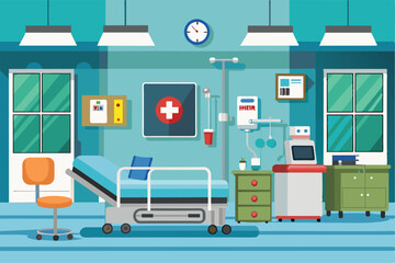 A hospital room features a patient bed, medical equipment, and bright lighting for comfort and care hospital room