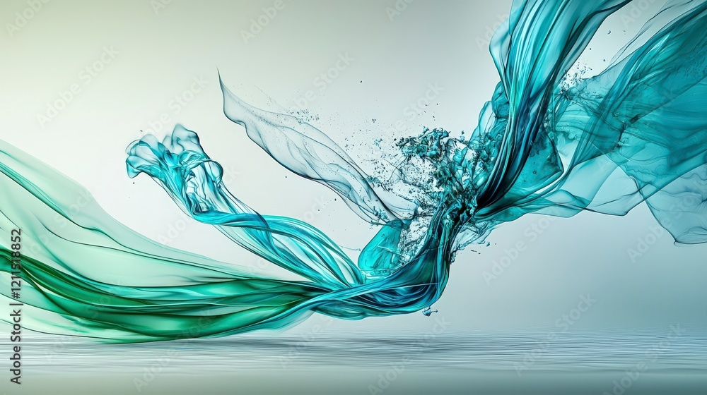 Fototapete dynamic turquoise line creating abstract movement digital canvas color splash minimalist style artis