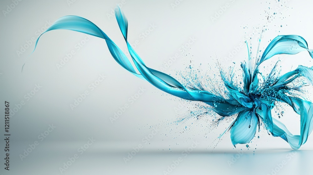 Poster dynamic turquoise blue line slicing across canvas in abstract artwork modern studio environment vibr