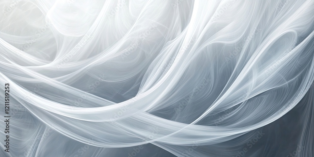 Poster abstract background featuring soft swirling light gray and white hues with smooth transitions, creat