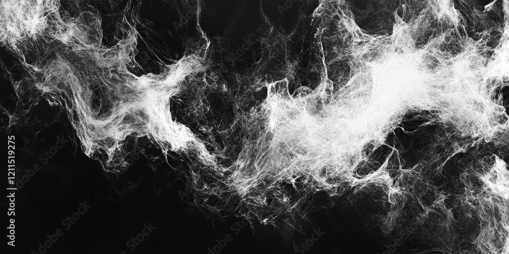 Poster dynamic swirling black and white abstract texture with soft translucent wisps on a dark background i