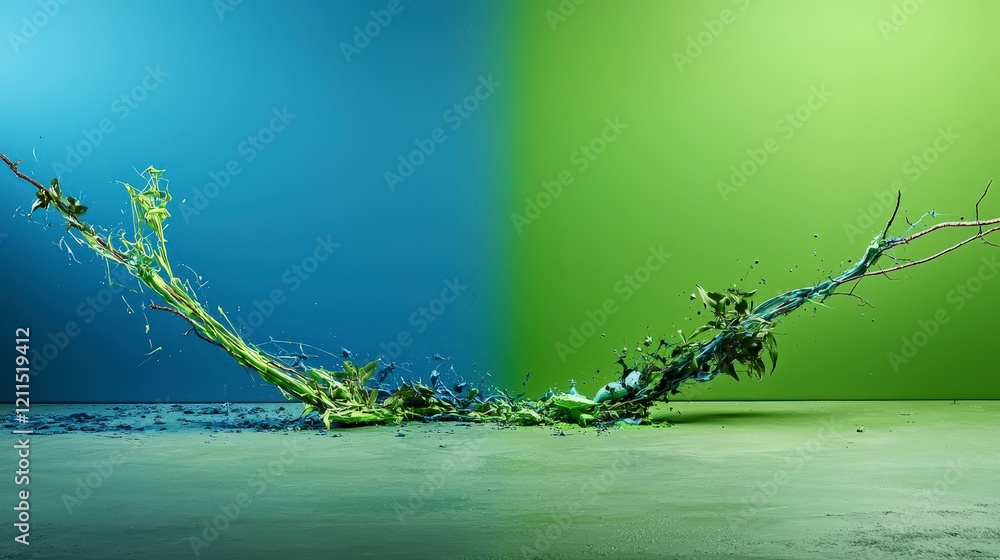 Poster dynamic nature vivid cyan & green splashes in abstract art - a creative viewpoint on colorful enviro