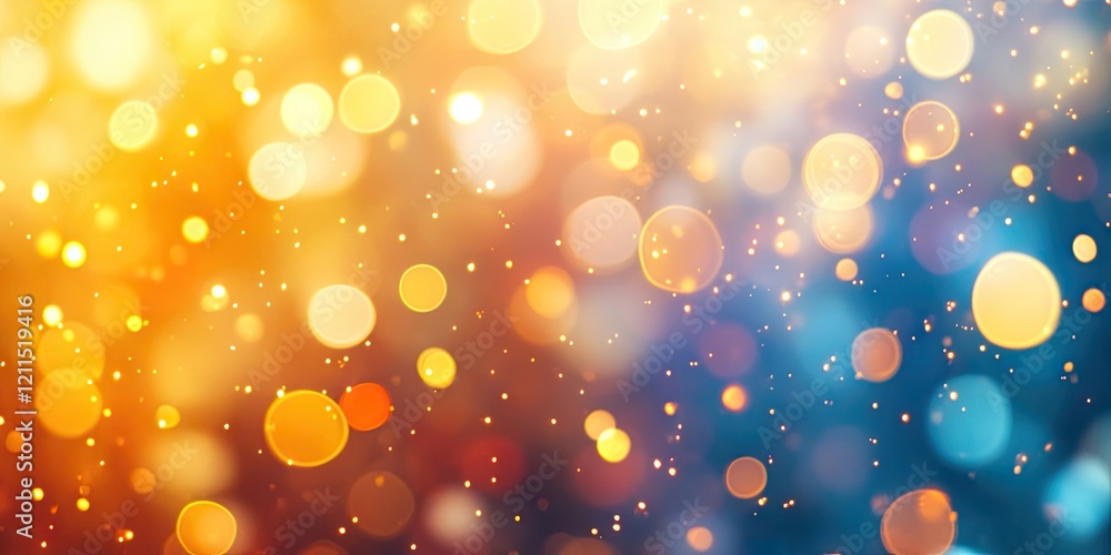 Aufkleber warm golden and orange circular bokeh lights on a smooth blue background creating an abstract festiv