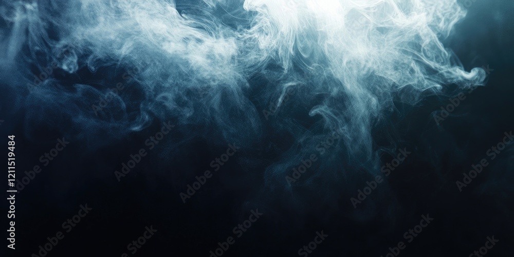 Poster dark abstract background with soft gray smoke swirling against a deep black backdrop creating a myst
