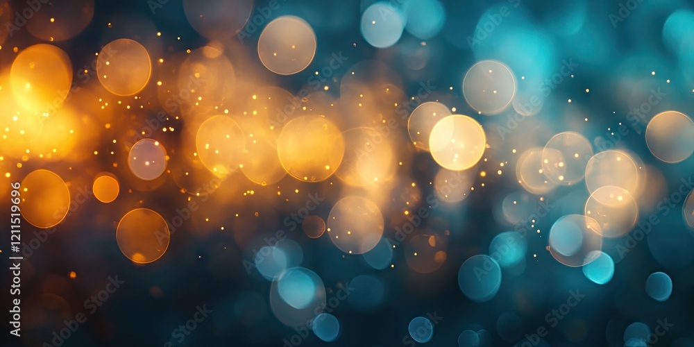 Poster softly illuminated bokeh background with blue and orange circular lights scattered throughout, creat
