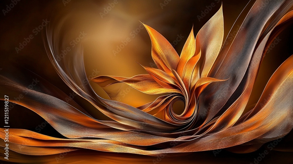 Poster captivating warm brown gold swirls abstract art digital creation modern studio close-up artistic exp