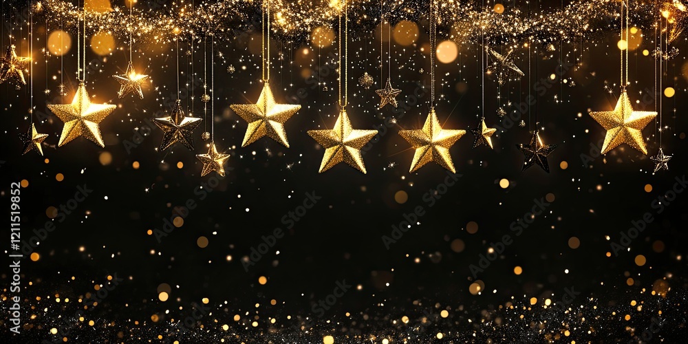 Poster radiant festive backdrop featuring shimmering gold stars and sparkling bokeh on a dark background al