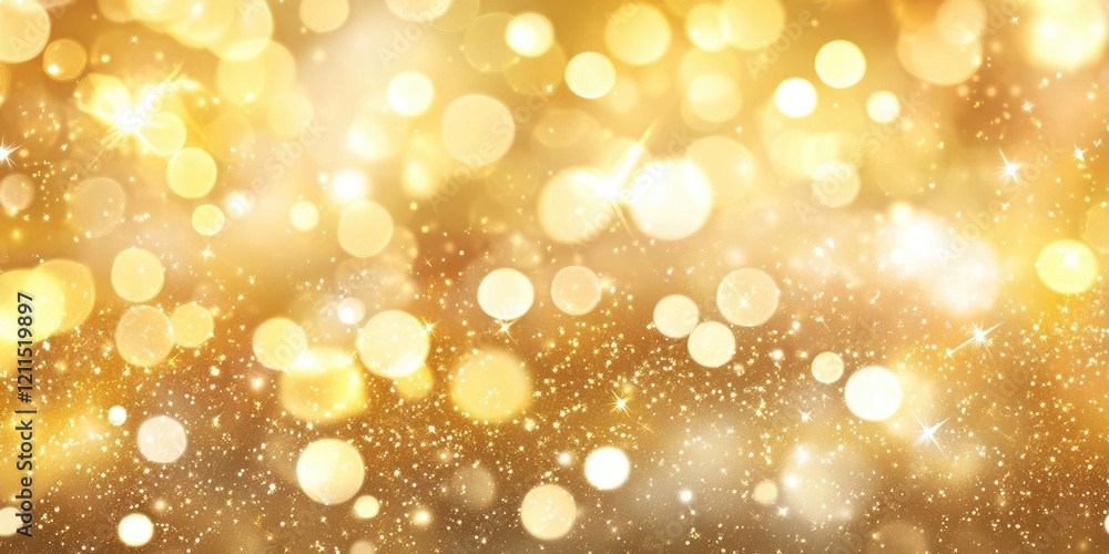 Poster golden bokeh abstract background with defocused glitter and shimmering stars. warm golden hues blend