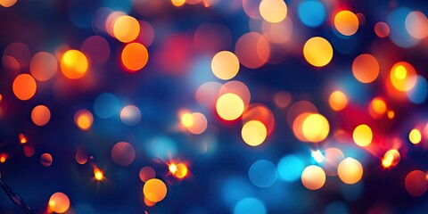 Obraz premium Vibrant abstract bokeh background with warm orange and cool blue festive lights scattered across a soft-focus dark backdrop for celebrations