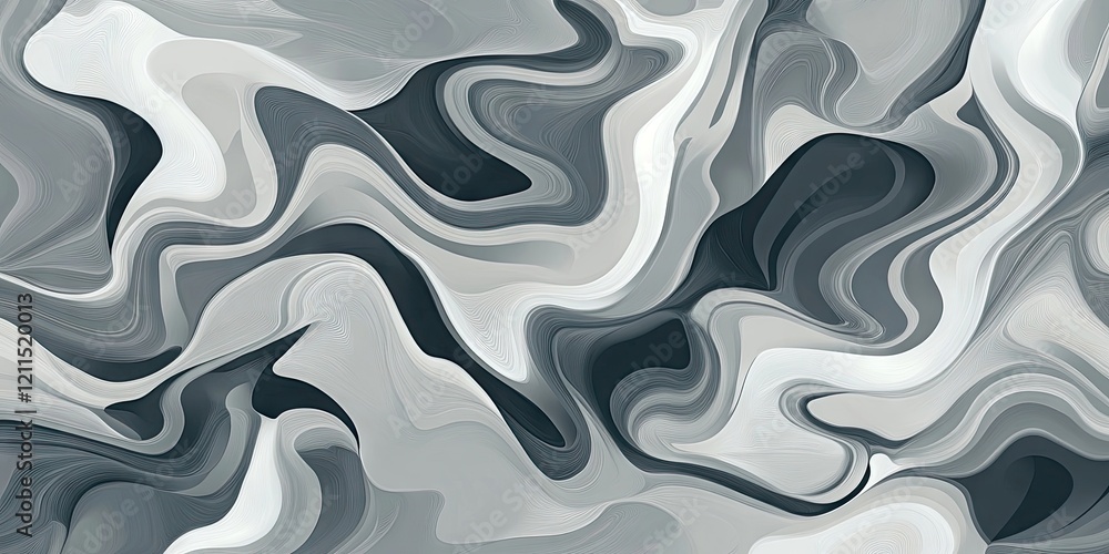 Poster abstract chaotic pattern featuring swirls of various gray shades on a smooth background with light a