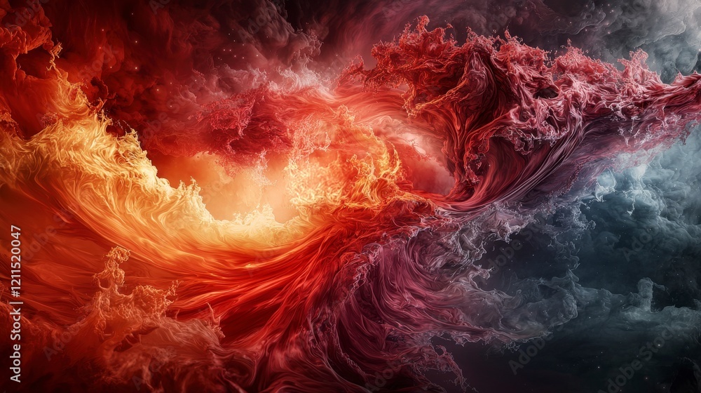 Poster dynamic red-orange whirlwind in space abstract art cosmic environment digital illustration creative 