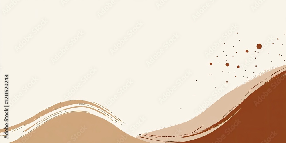 Aufkleber brown abstract background with curved lines and splatters on the right side, cream white backdrop fo