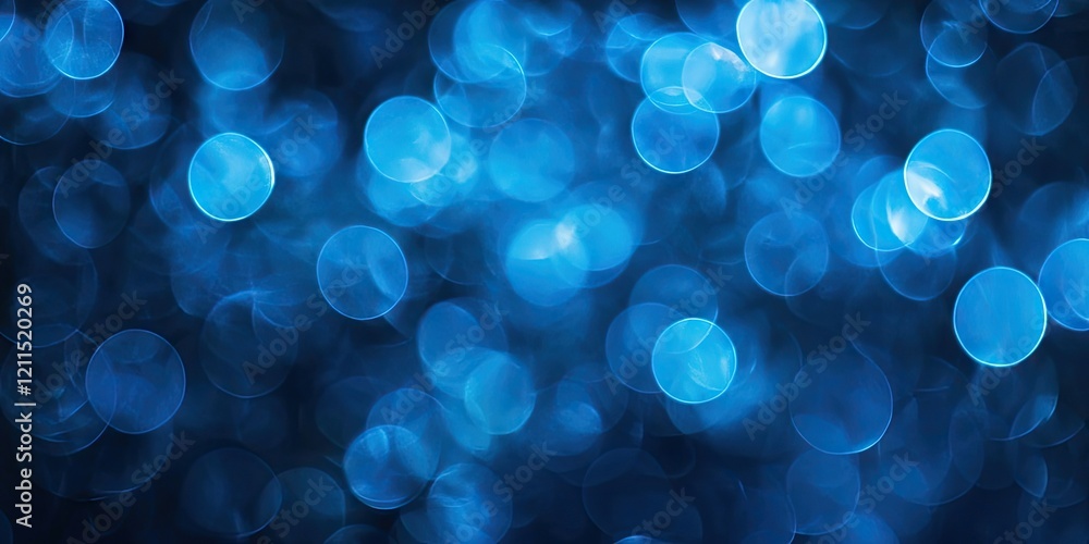 Poster blue bokeh circles create an abstract background with a gradient of deep to light blue tones, convey