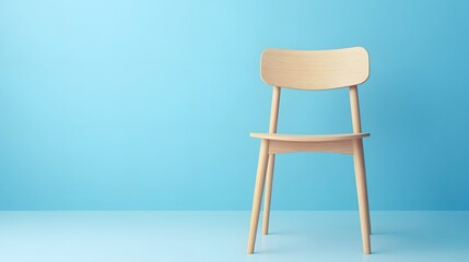 Light Wooden Chair Against a Blue Wall