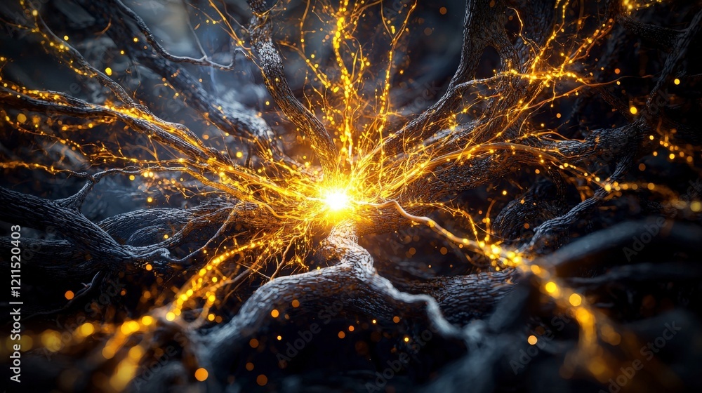 Aufkleber Amber sparks ignite consciousness layers in a mystical forest abstract visuals surreal atmosphere