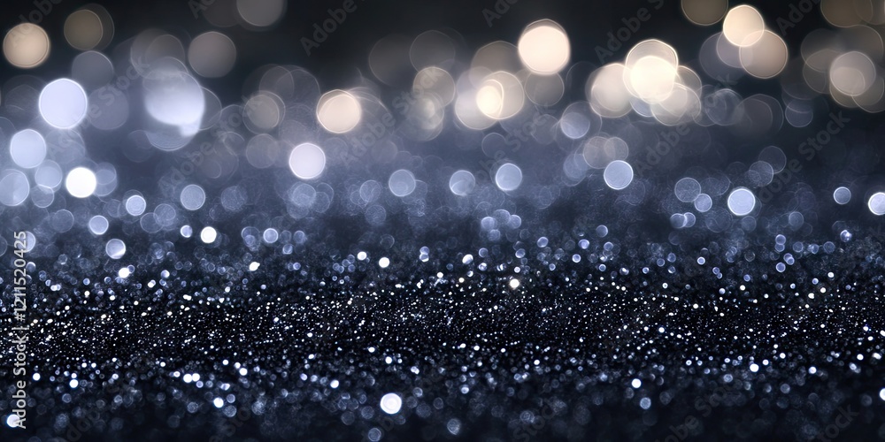 Aufkleber silver glitter sparkling on a dark background with soft shimmering bokeh in warm tones of gold and c