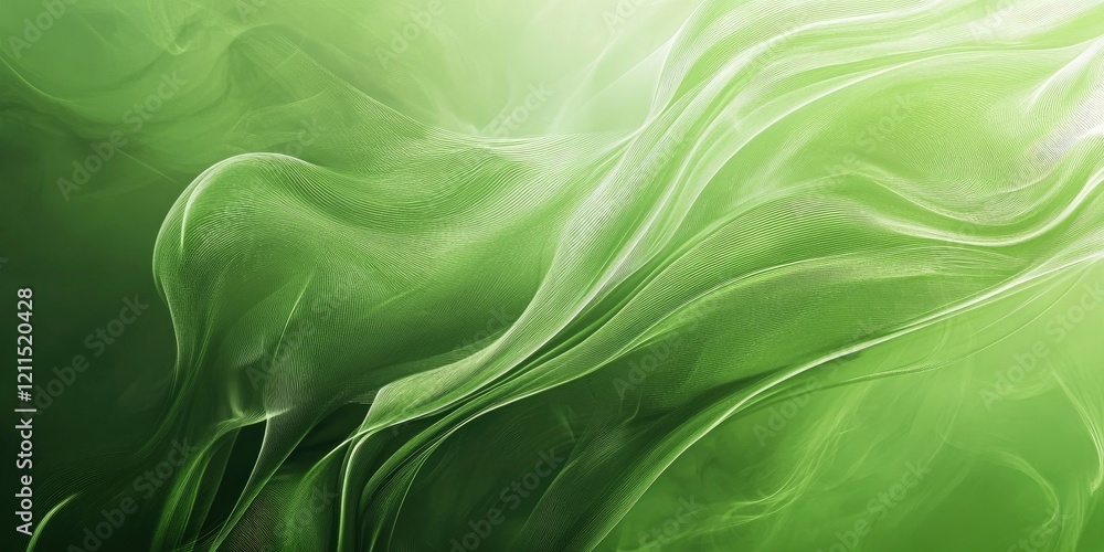 Poster ethereal green waves flowing diagonally with soft gradients providing ample space for text placement