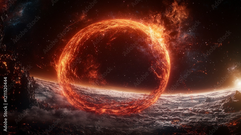 Aufkleber orangered arc illuminates cosmic space celestial scene digital art vast environment dramatic perspec