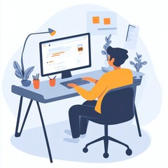 Person Working on Computer at Home Office Desk