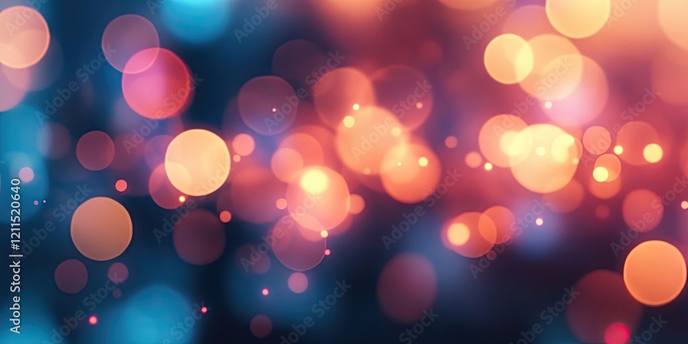 Poster blurred bokeh background with orange teal and blue circular lights fading into a dark backdrop creat