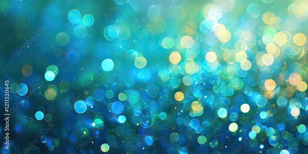 Poster vibrant abstract bokeh with blurred blue and green shimmering lights creating a festive atmosphere i