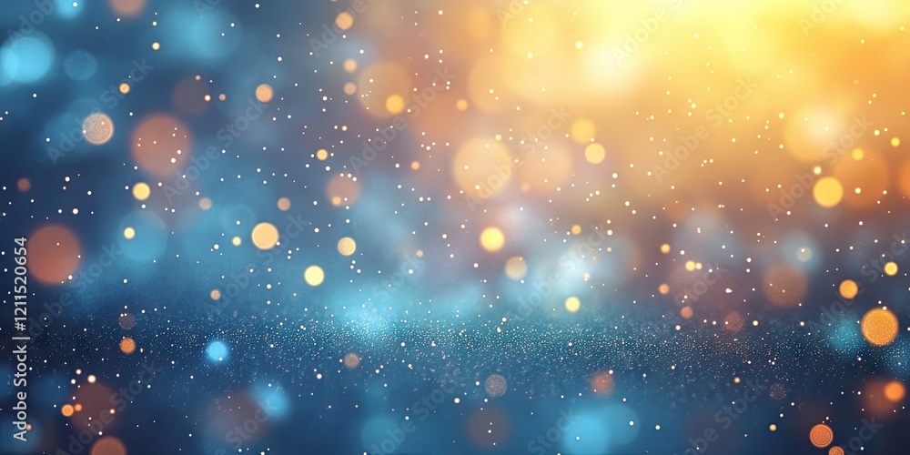 Poster vibrant abstract background featuring shimmering golden and blue bokeh lights against a soft gradien