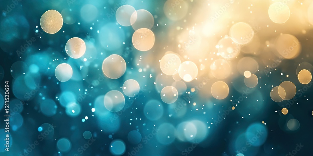Poster soft bokeh background featuring a blend of turquoise and warm golden hues with circular light spots 