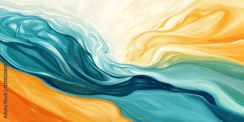 Poster colorful abstract art swirl in shades of orange yellow and teal creating a dynamic flowing river eff