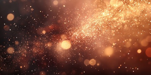 Fototapeta premium Glittering golden bokeh and sparkling particles on a dark background creating an abstract festive backdrop for New Year celebrations with ample copy space