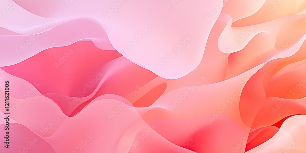 Poster soft pink and coral abstract waves gracefully undulating across the canvas with smooth gradients and