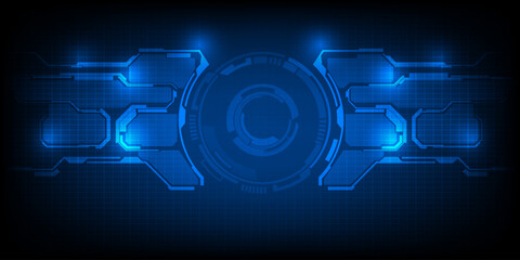 Vector illustration of futuristic blue digital high technology with circle hud and digital circuit element pattern for game and advertising artwork.Future tech design concepts.