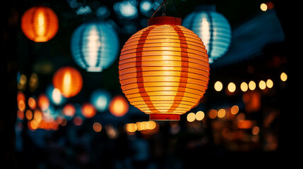 Obraz premium Enchanting Paper Lanterns Illuminate Festive Night Market