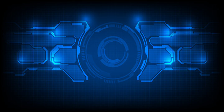 Vector illustration of futuristic blue digital high technology with circle hud and digital circuit element pattern for game and advertising artwork.Future tech design concepts.