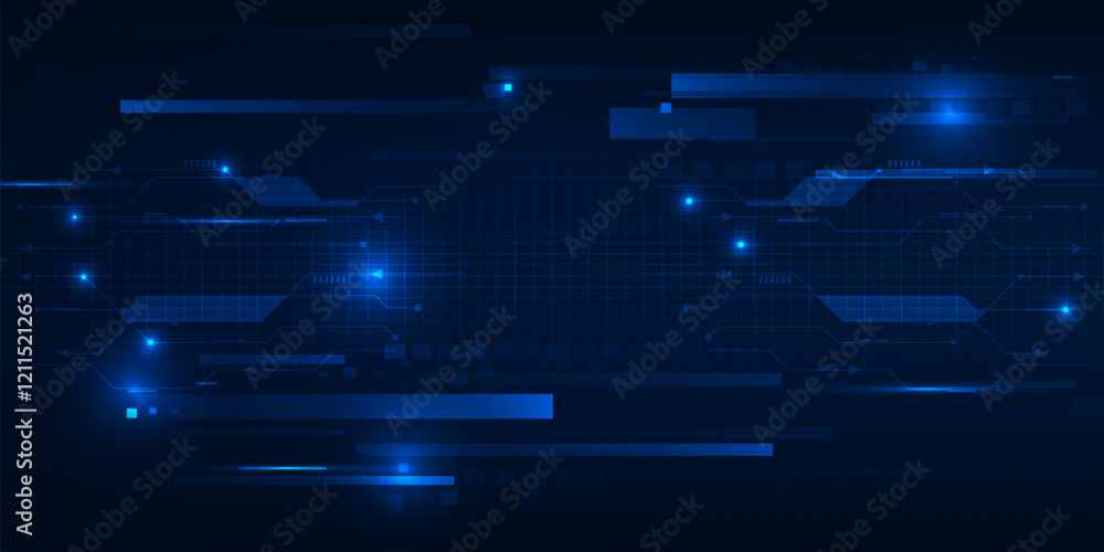 Poster vector illustration of futuristic blue digital high technology with digital circuit element pattern 