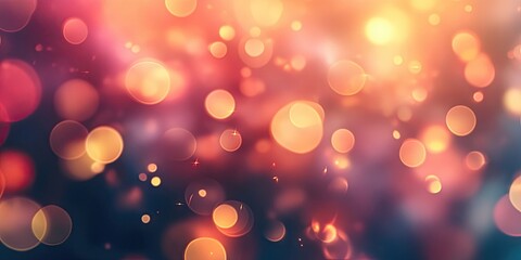 Abstract festive bokeh background with warm orange and yellow circles against a soft purple and blue backdrop ideal for holiday themes
