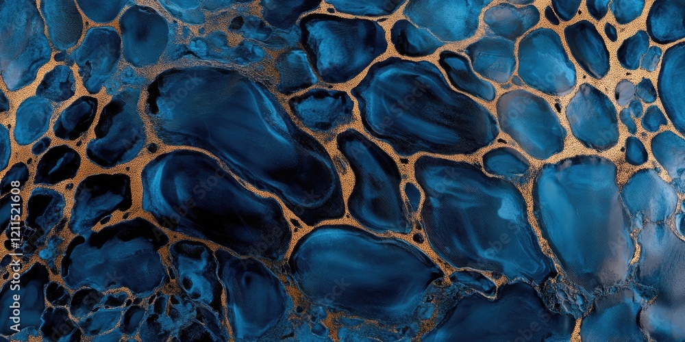 Poster deep blue abstract texture with golden veins resembling organic patterns perfect for backgrounds, fe