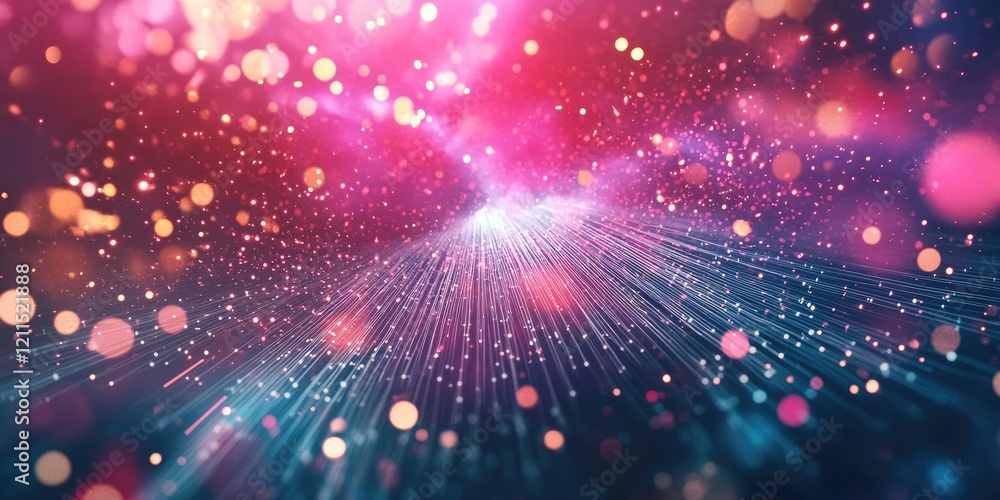 Poster vibrant abstract background featuring radiant pink and blue hues with light streaks and bokeh effect
